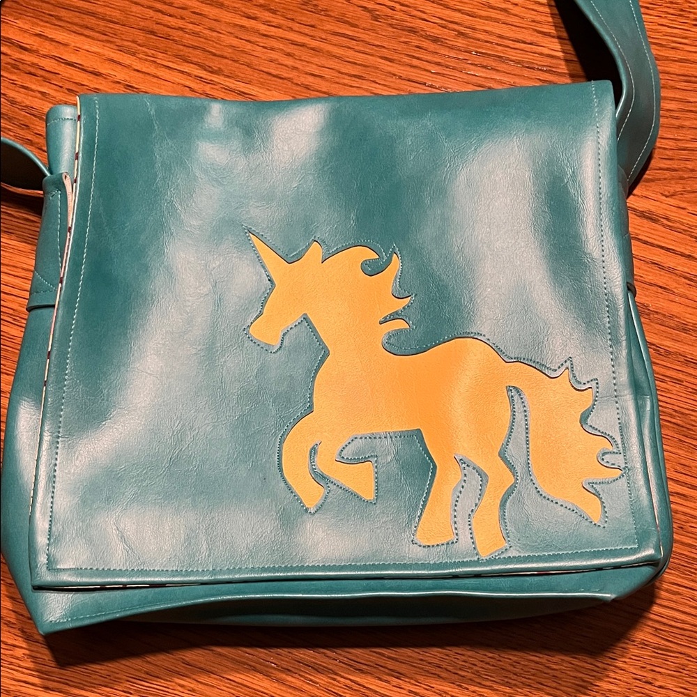 Teal Crossbody Bag with Yellow Unicorn Vegan leather Sugarlust